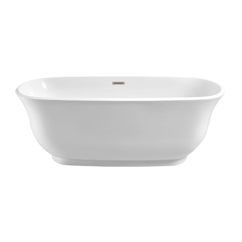 Baignoire de trempage autoportante en acrylique 67 "avec drain et plateau en bambou 67" Streamline, Nickel brossé