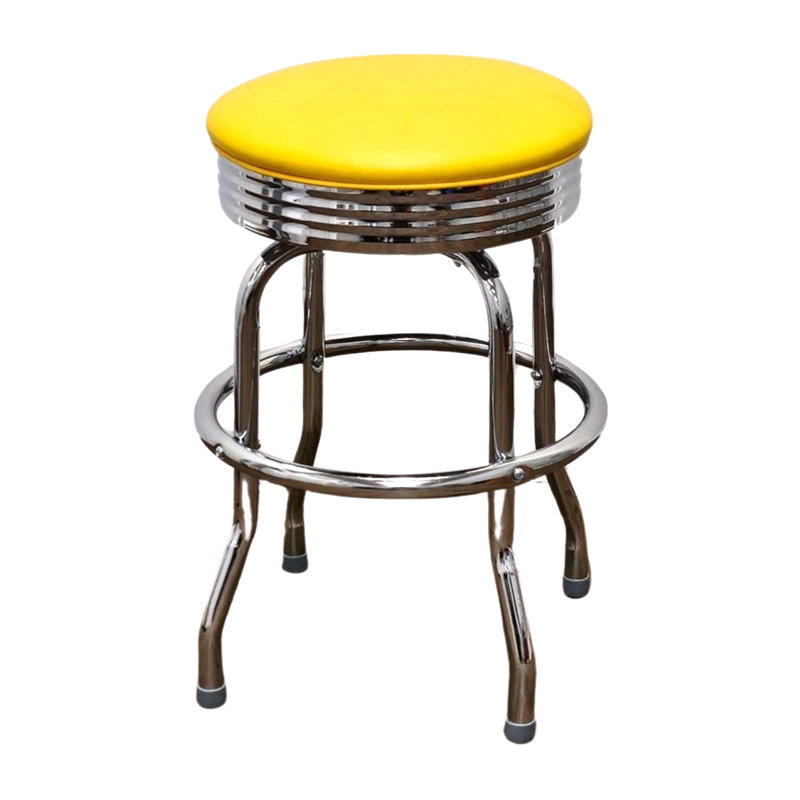 Retro Home Single Ring Chrome Pan Swivel Bar & Counter Stool, Yellow, Counter Stool (24" Seat Height)