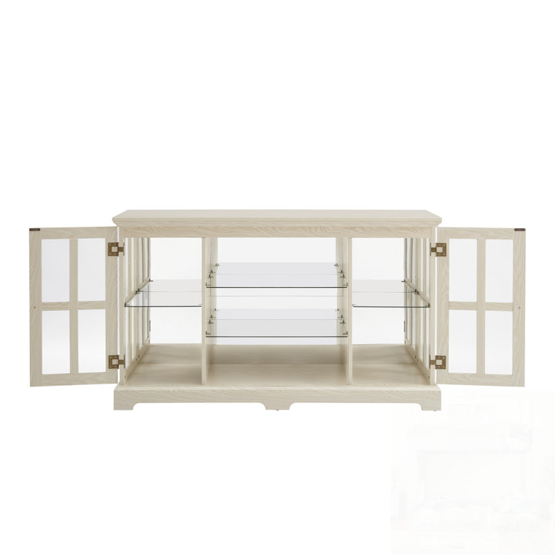 Armoire basse à 2 grilles avec treillis latéral, 2 tablettes réglables à 2 niveaux, rangement en verre multifonctionnel pour diverses pièces