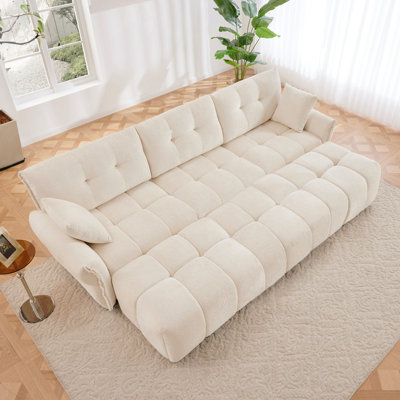 Ensemble de canapé 3 places avec 3 repose-pieds et coussins, structure en bois massif robuste en chenille texturée élégante. Idéal pour les salons, les salons, les bureaux, les hôtels et le blanc