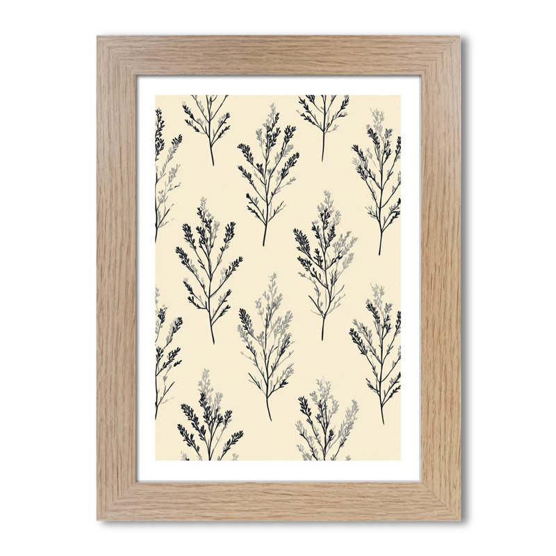 Minimal Scandinavian Wildflower Stems Wall Art - Neutral Cream and Charcoal Botanical Pattern Home Decor Giclee Art Print on Natural Paper 1 Piece Wall Art