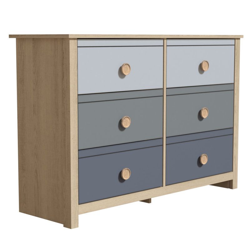Bustillo 46.1'' W kids 6 -Drawer Dresser, Oslo Oak/Stone Gray/Cool Grey/Night Owl