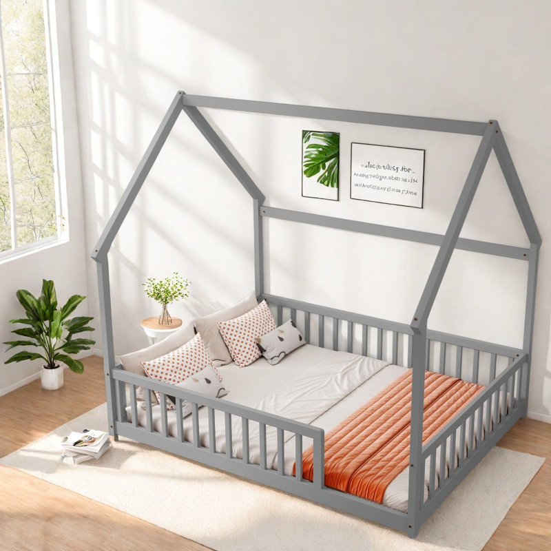 Structure de maison sécuritaire en bois de pin, lit de ferme pour enfants