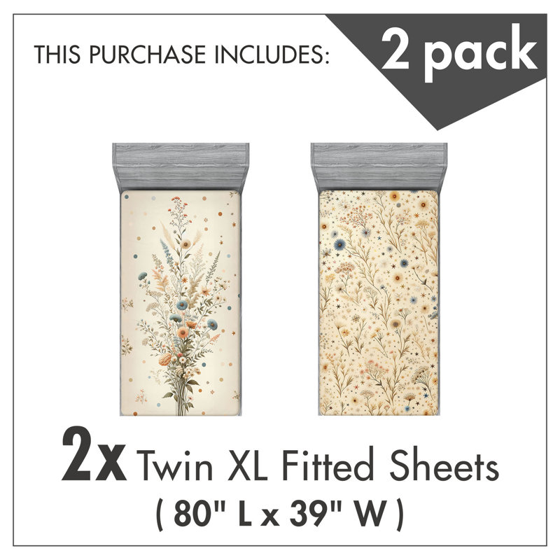 Microfiber Botanical Fitted Sheet, Twin Extra Long Fitted Sheet
