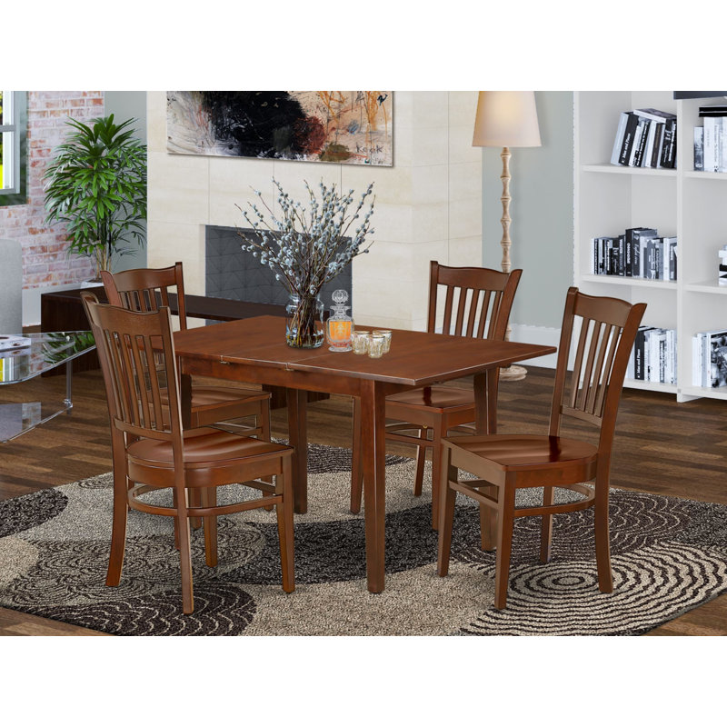 Ensemble de table de salle à manger 5 pièces comprenant une table rectangulaire en bois avec papillon et 4 chaises de cuisine, 32 x 54 pouces, acajou