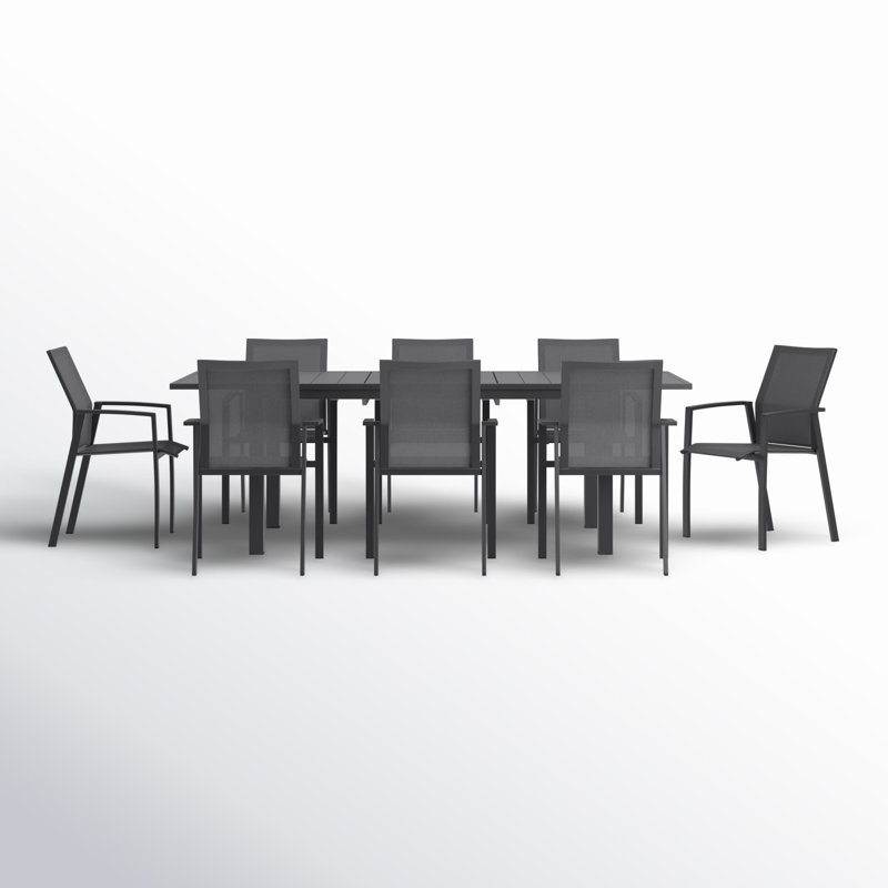 Ensemble de salle à manger de jardin Calliana avec table de salle à manger extensible et chaises empilables entièrement assemblées