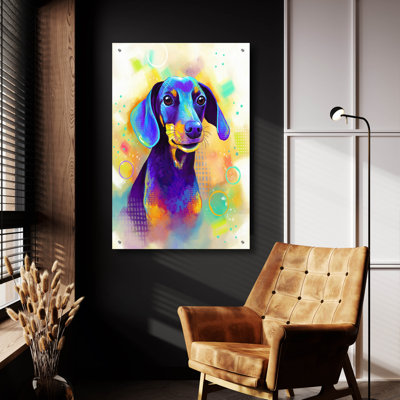 Art mural en verre épique «Pop Art Dachshund 2» par Furbaby Affiliates