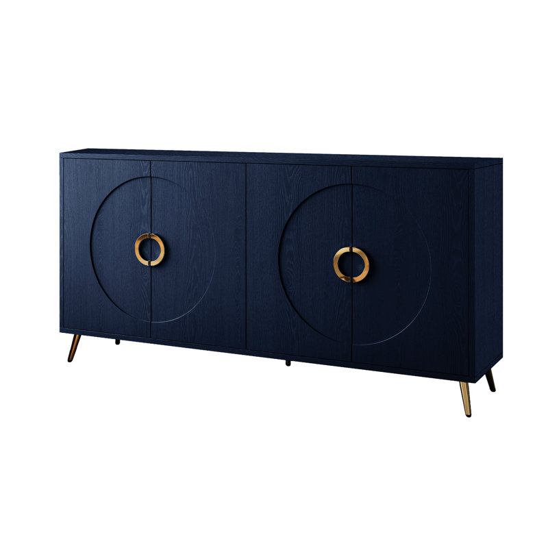 Buffet buffet 4 portes bleu marine en bois avec tablettes réglables pour le salon, le vestibule, le couloir, le bureau, la cuisine et la salle à manger