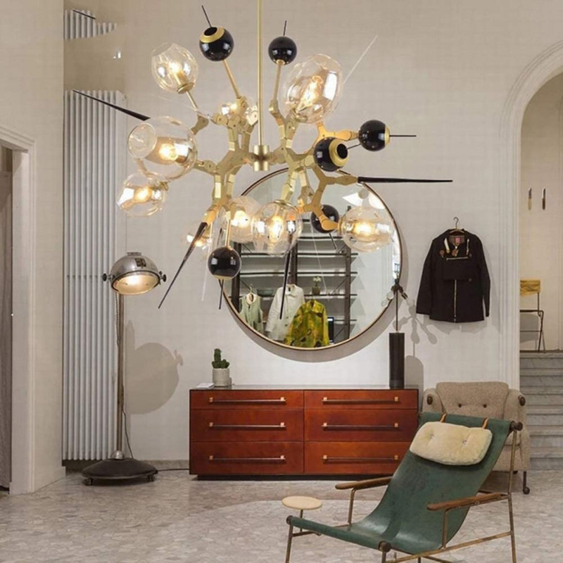 Lustre linéaire moderne Byrdsong Ikebana, Brun antique, Beige, H 24 po x l 56 po x P 39 po