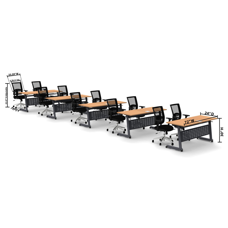 Rectangle 6 Person Flip Top 72'' L Modular Training Table and Chair Set with Casters and Modesty Panel and Cable Management