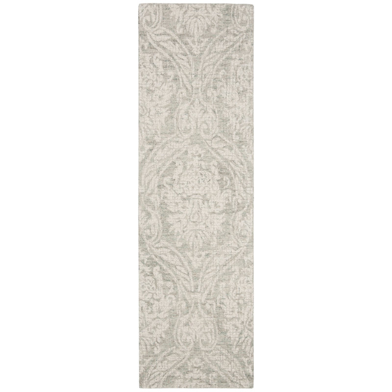 Tapis gris / ivoire en laine touffeté à la main Rosemarie, Tapis de couloir 2 pi 3 po x 10 pi