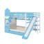 Lit superposé double au-dessus de double, lit superposé de style château avec 2 tiroirs et 3 tablettes, lit superposé en bois massif avec glissière et escalier de rangement-166395222