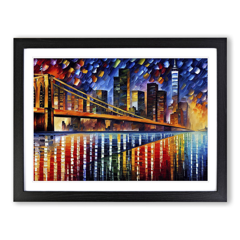 New York Painted Skyline Vol.1 - Single Picture Frame Print, 46cm H x 64cm W, Black