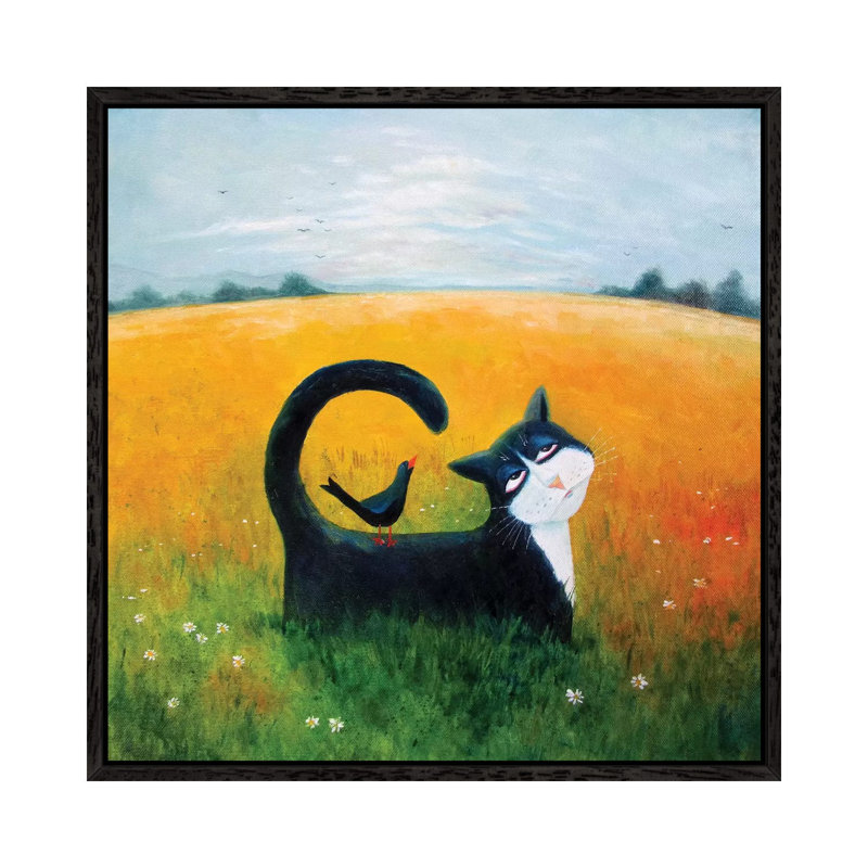 Blue Cat 1 Piece Painting on Canvas, 45.72cm H x 45.72cm W x 3.81cm D, Black Framed