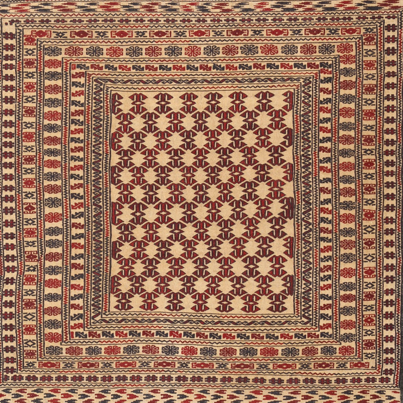 Tapis oriental en laine / polyester brun / beige / rouge tissé à la machine, Rond 4 pi