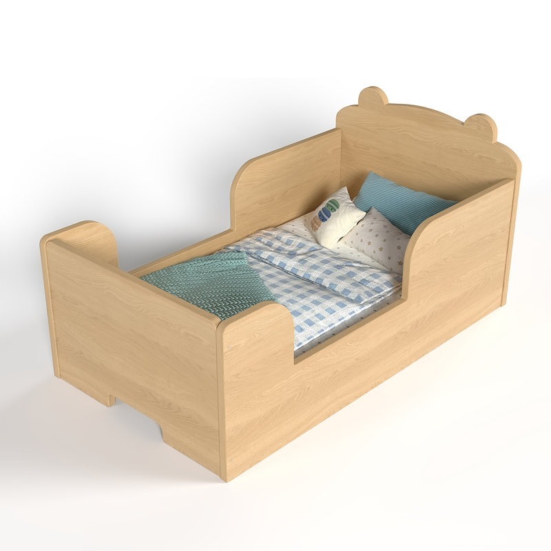 Bear-Shaped Toddler Floor Bed for Ages 3-6, Safe Pine Wood Cot with Rounded Corners,Natural, Natural