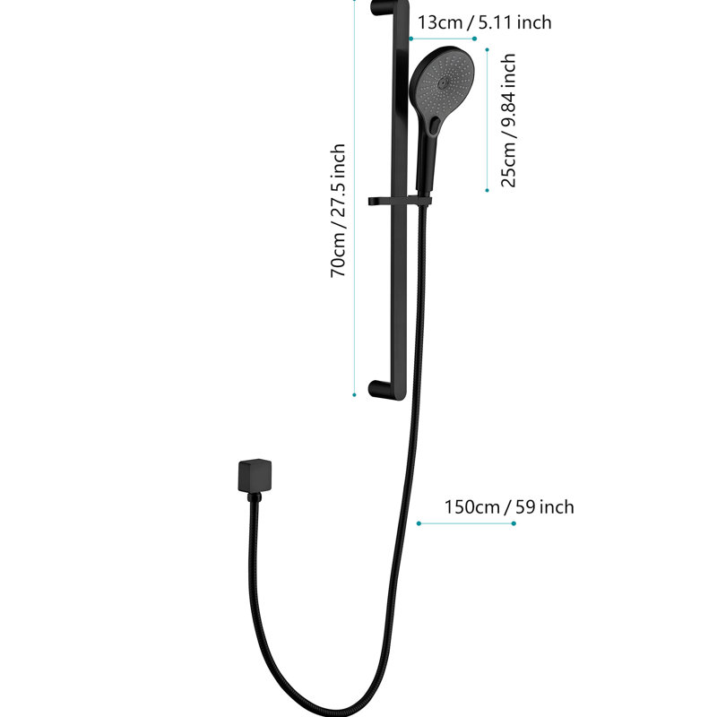 28-inch Slide Bar Handheld Shower With 59-inch Hose, Matte Black Finish, Stainless Steel Material, Customizable Height And Angle, Powerful Flow, Easy Nozzles, Rust- Having Hue, Composed, Adjustable