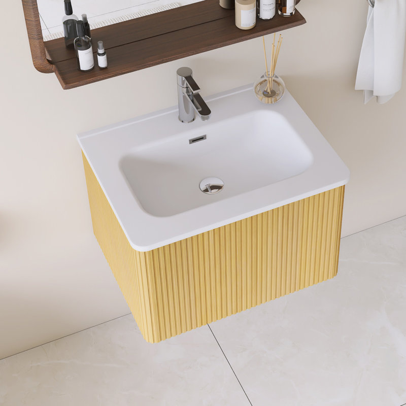Meuble-lavabo simple mural 24 po avec comptoir intégré en céramique blanche, Jaune, 24"