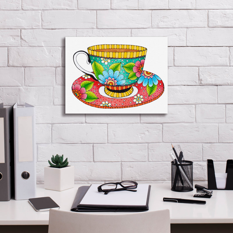 «Colored Teacup» par Hello Angel, art mural sur toile, H 12 po x l 16 po x P 0,75 po