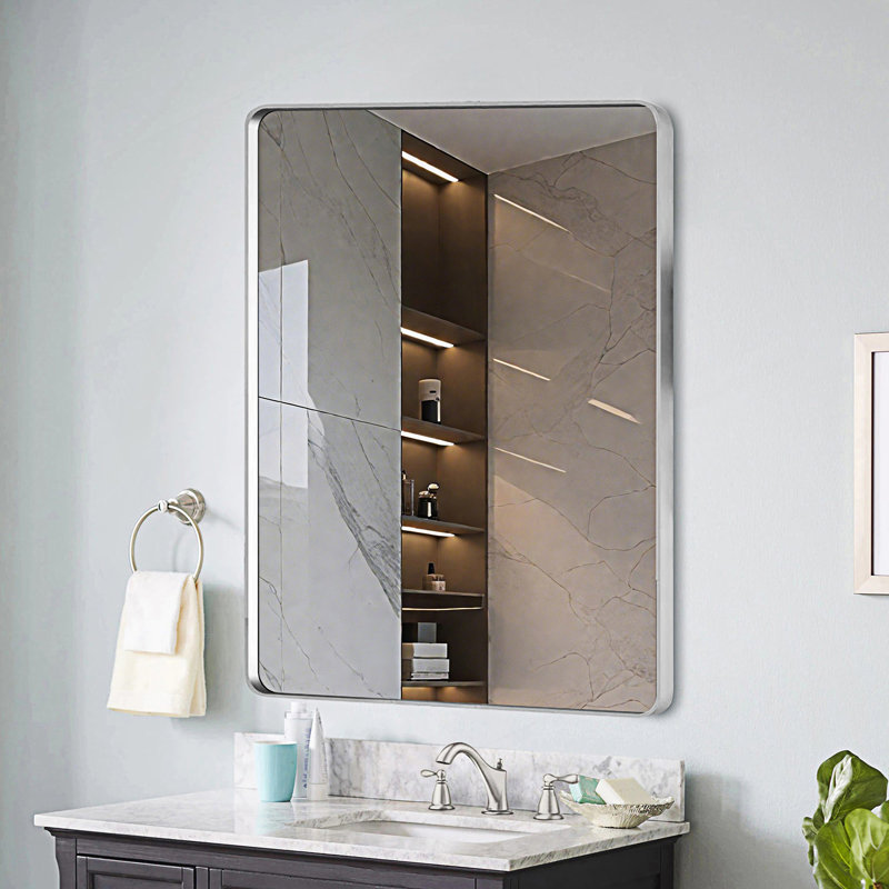 Miroir de salle de bain, 36,05 po x 30,05 po, Nickel brossé