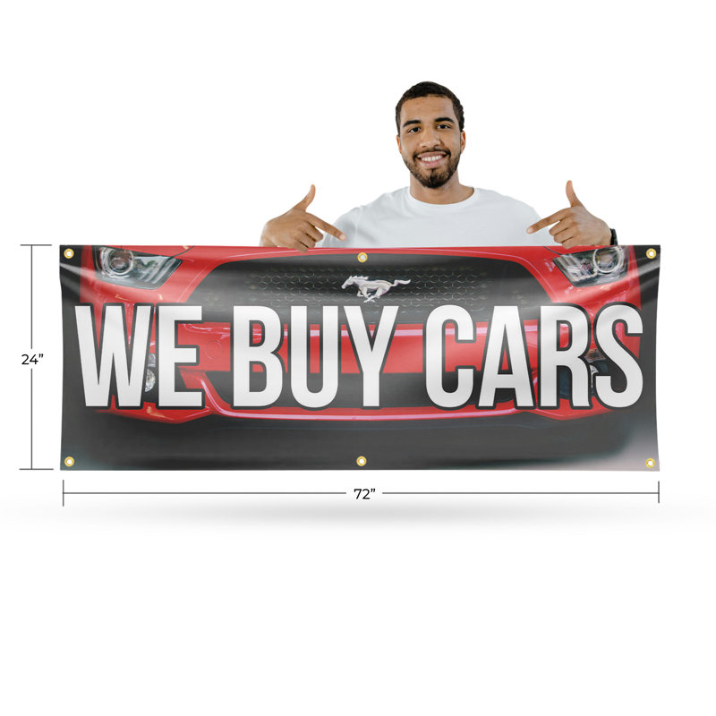 Enseigne de bannière We Buy Cars 24 po x 72 po