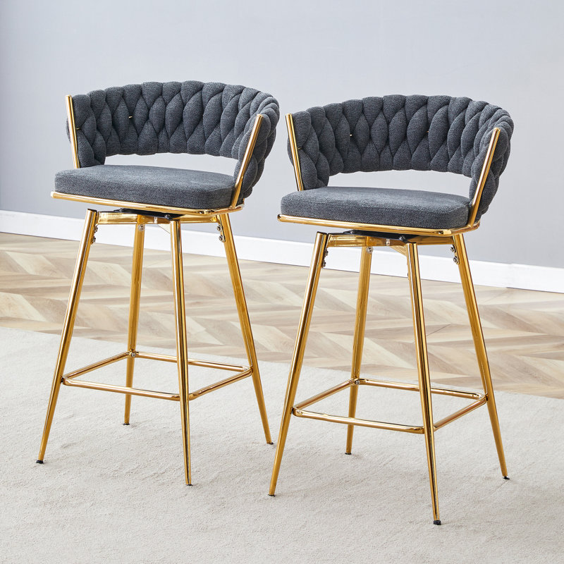 Two-Piece Rotating Swivel Chair Only Chairs, Not Including Tables, Dark Gray Seat/ Gold Frame