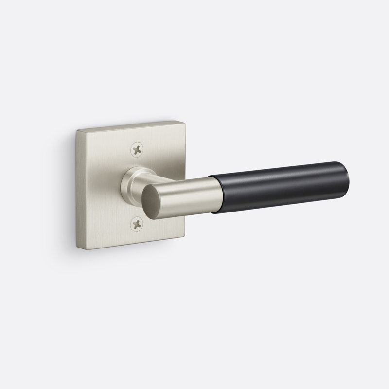 Rosette carrée Aspra, Nickel satiné / noir mat, Faux bouton simple