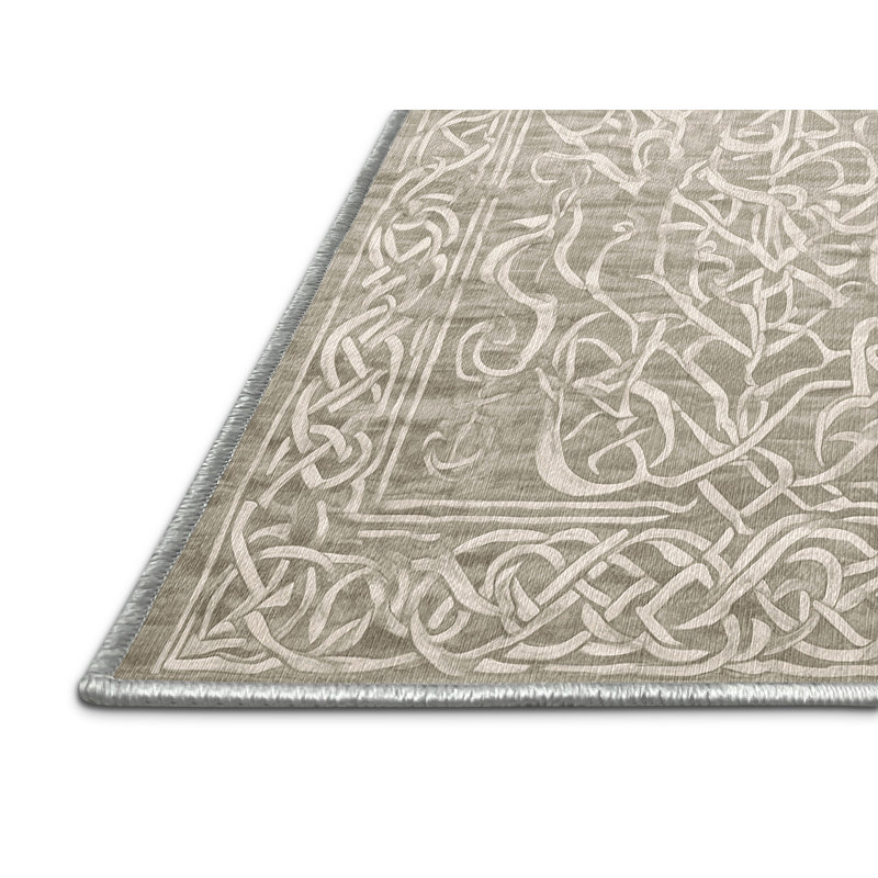 Machine Washable Beige Area Rug, Round 8'