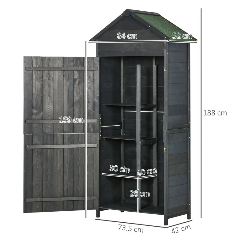 Bouzoun 7 ft. W x 4 ft. D Solid Wood Apex Tool Shed, Grey