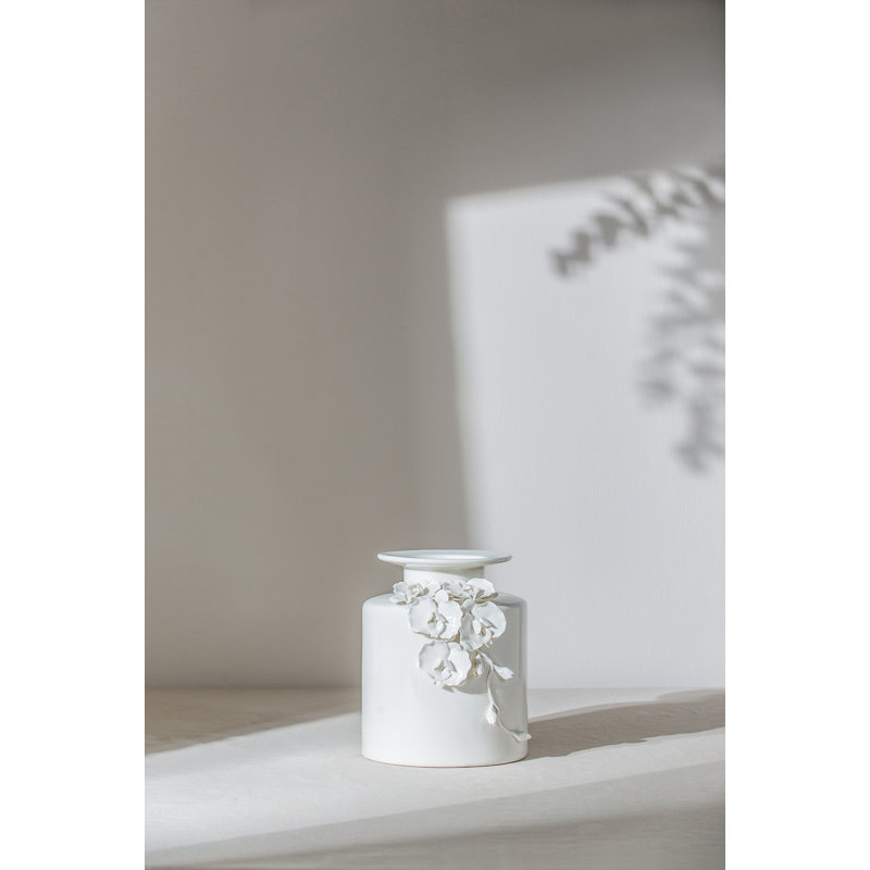 Off White Ceramic Table Vase, 8.8" H x 7.9" W x 7.3" D