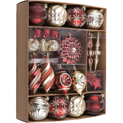 Ensemble de décorations pour arbre de Noël Valery Madelyn, bourgogne 80 carats et or en vrac, décorations de boules suspendues de luxe pour arbres de Noël