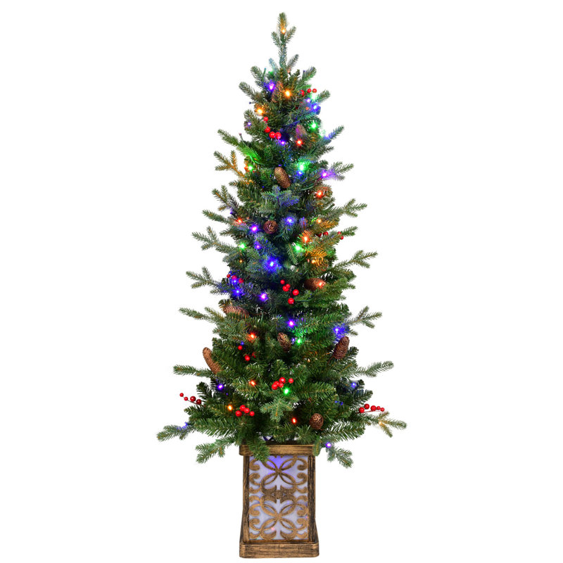 Arbre de Noël vert 4 pi avec base scintillante - 100 lumières DEL multicolores