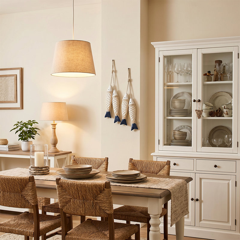 Ensemble de 2 pièces de pêche en bois nautique - Décoration côtière sculptée à la main avec filet en corde de diamant pour Beach House