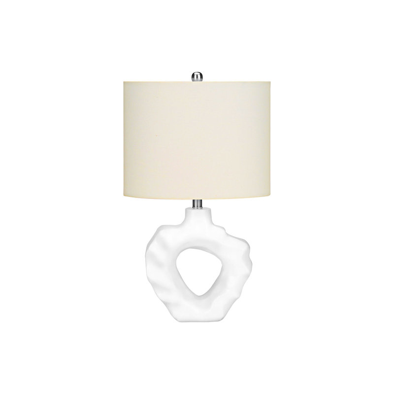 Lampe de table ondulée en résine crème avec interrupteur à 3 voies et élégant abat-jour en lin ivoire