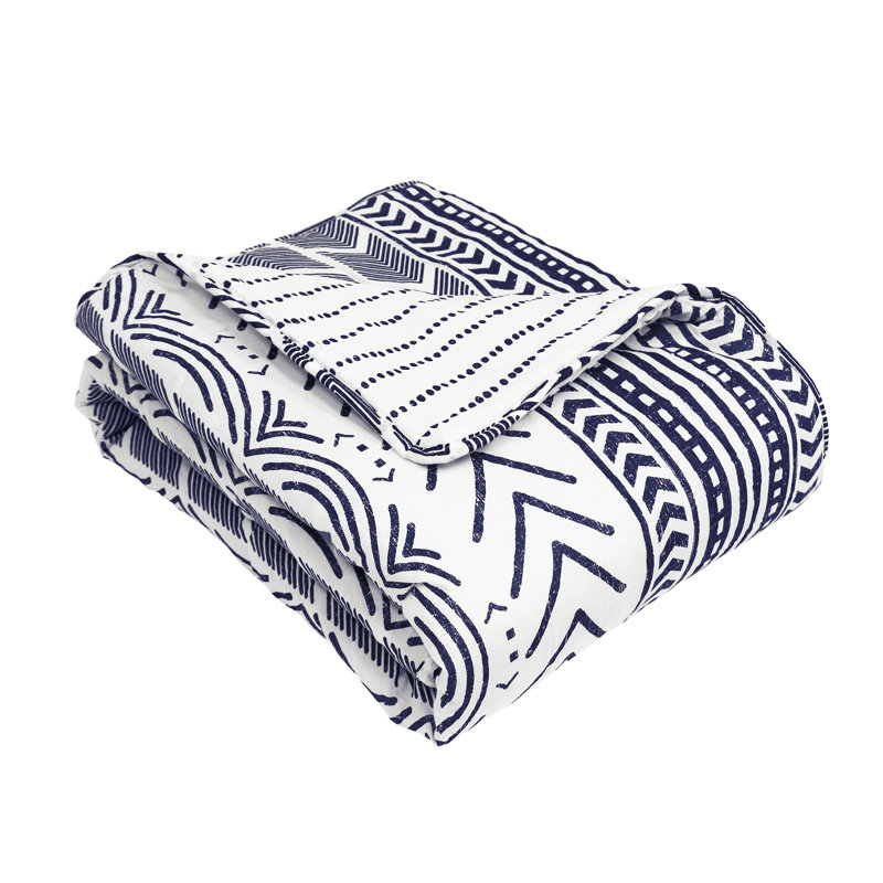 Jeté en coton Hygge Geo, Bleu marine/blanc