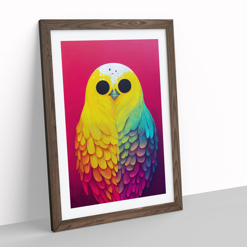 Colourful Bird No.1 Abstract - Wall Art, 66cm H x 48cm W x 2cm D, Walnut Framed, White