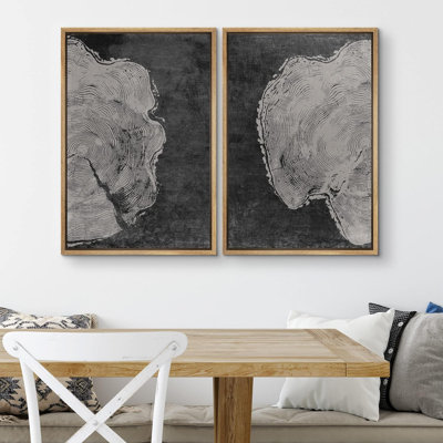 Noir et blanc, anneaux d'arbre de forêt, nature sauvage, art moderne, rustique, détente, calme, 2 pièces