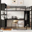 Lit mezzanine double en métal noir avec rangement et garde-robe, bureau pour adolescents en forme de L en noir, garde-robe pour adultes,-1355671589