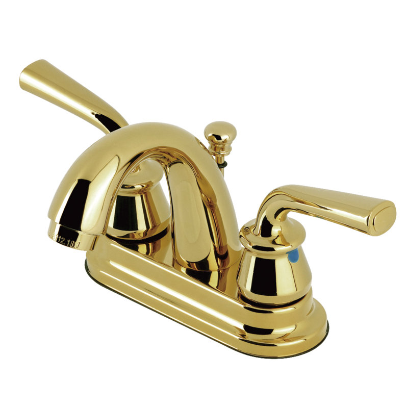 Robinet de salle de bain central à fixation à deux poignées à 3 trous à fixation sur le comptoir 4 po Kingston, Laiton poli