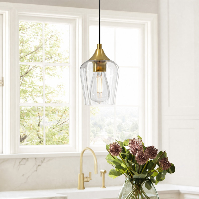 Pendant Light Fixture with Adjustable Height, Brushed Gold, 1