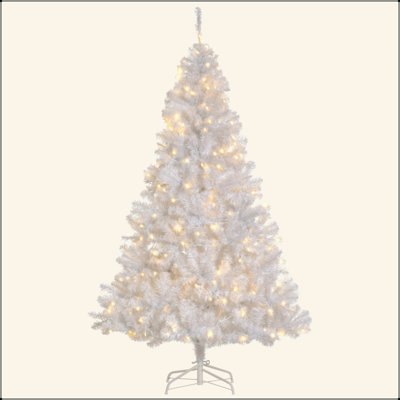 Sapin de Noël artificiel de 6 pi avec branches réalistes, 250 lumières DEL blanc chaud et 1000 pointes, blanc