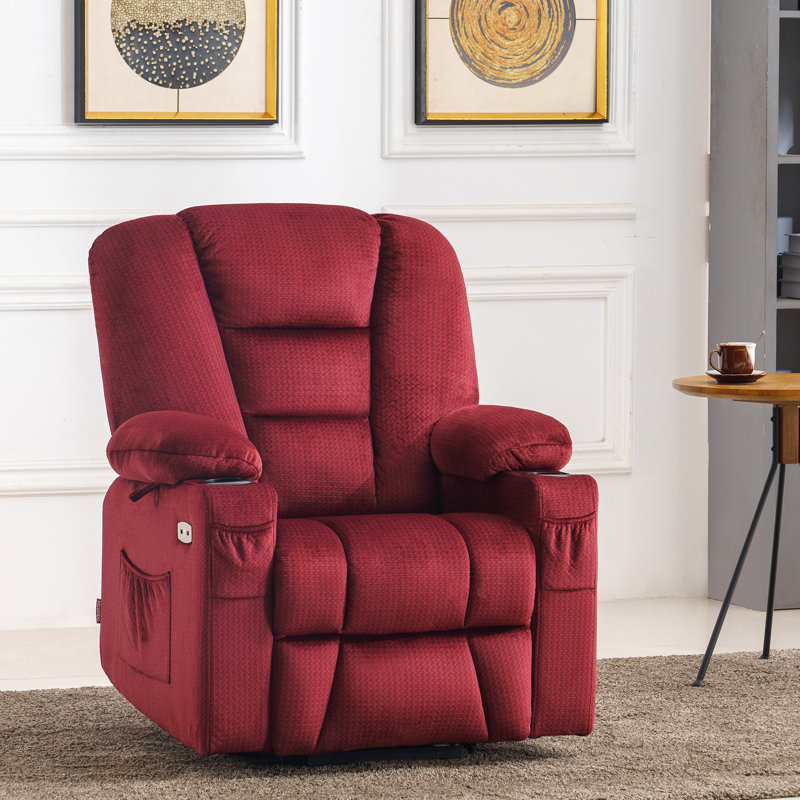 Fauteuil inclinable électrique avec massage et chaleur, tissu, 100 % polyester bourgogne