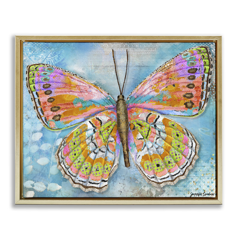 "Celebration Butterfly Wings", art mural sur toile flottant gris par Jennifer Lambein, Cadre flottant métallique doré