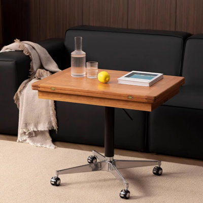 Table d'appoint rectangulaire en bois massif, acier au carbone et aluminium, couleur cerisier, noir et argent