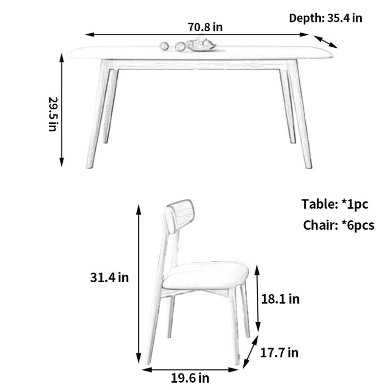 Rectangular fashion dining table and chairs, 7