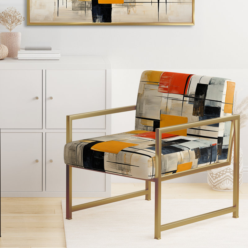 Illusions Abstract Shapes - Chaise d'appoint rembourrée à motif abstrait, Doré