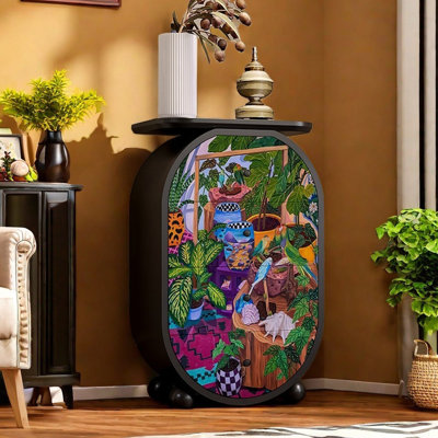 Abstract art pattern oval drawer accent chest