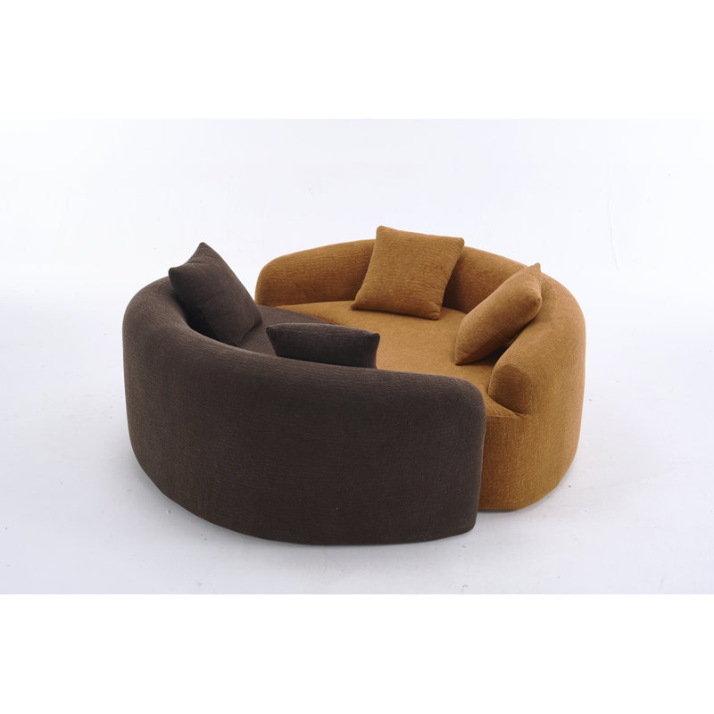 LY-042 S-Curved Chenille Sectional Sofa: Dual-Depth (21.3" & 26.8"), Orange, No Assembly, Compact For Small Spaces, 400 Lbs, 66.9" L