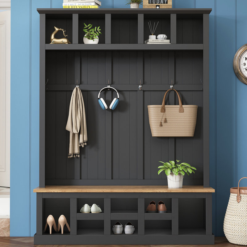 Farmhouse Wooden 78''H Hall Tree with Storage Bench