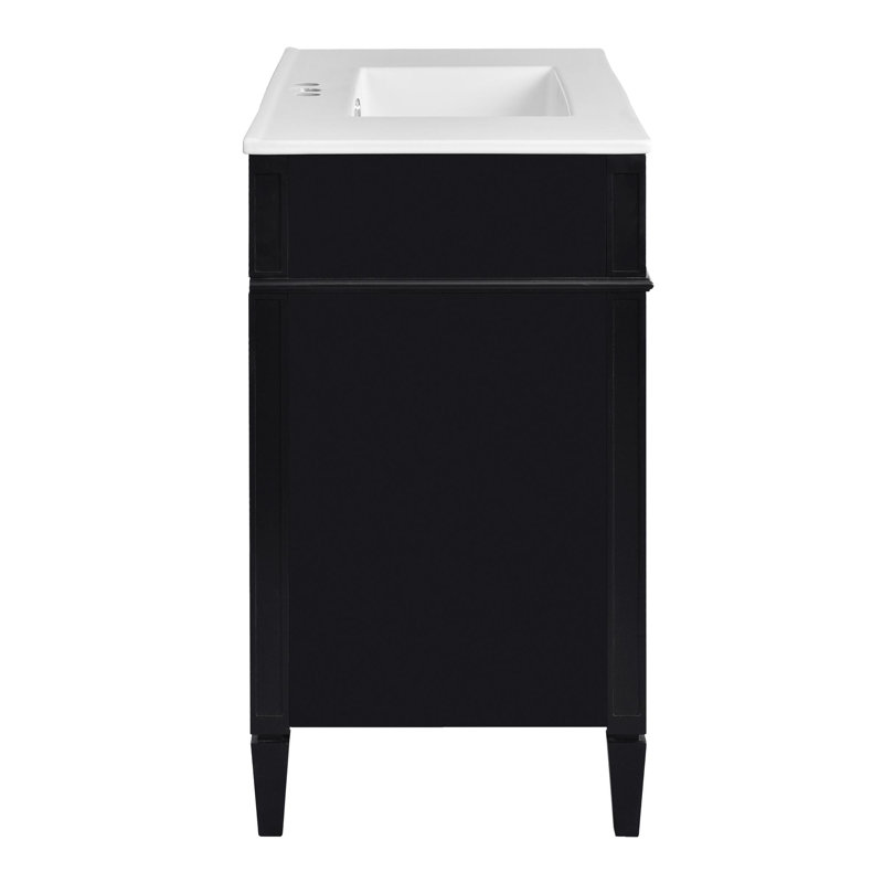 Meuble-lavabo 36 po avec lavabo supérieur, Noir, Argent argent